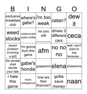 Lady Killer Bingo Card