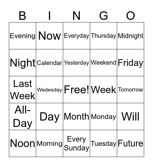 ASL Calendar Review Bingo Card