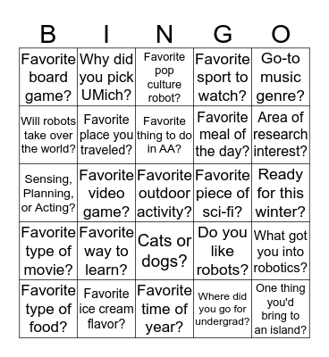 Robotics Bingo Card
