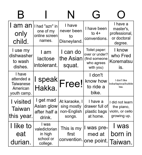 2019 TACL Fall Convention Bingo Card