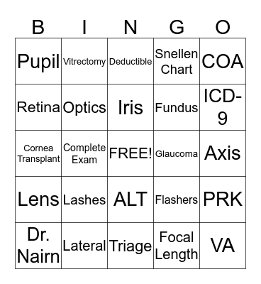 Ophthalmology Bingo Card