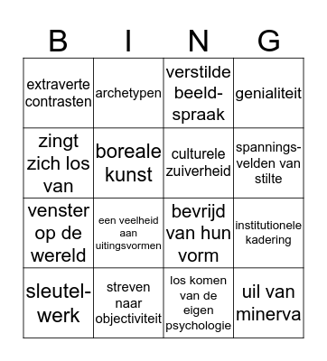Wim's Kunst Bingo Card