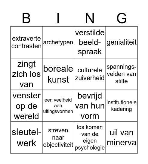 Wim's Kunst Bingo Card