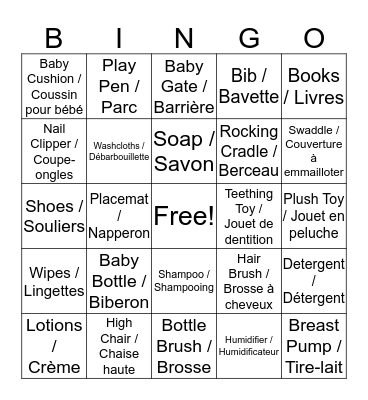 Baby Shower Bingo Card