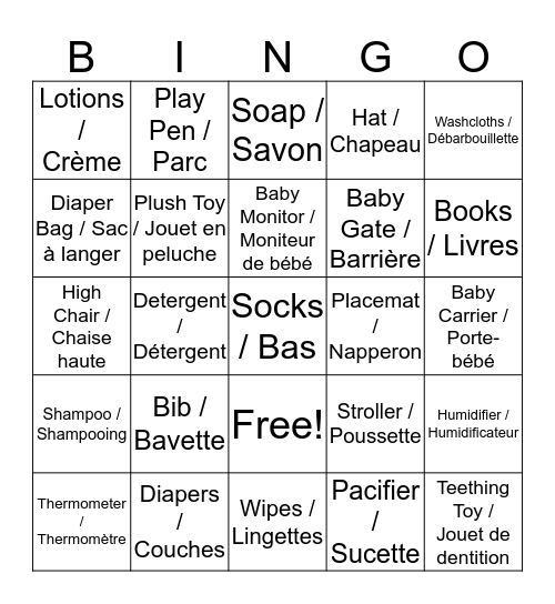 Baby Shower Bingo Card