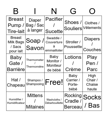 Baby Shower Bingo Card