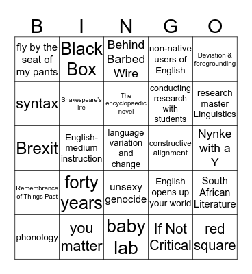 Teacher Bingo Card