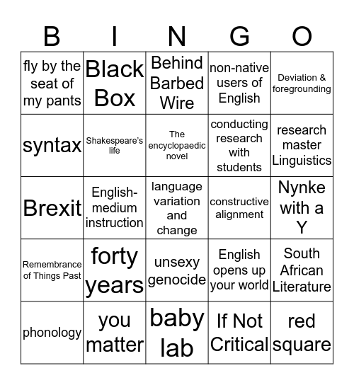 Teacher Bingo Card