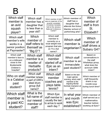 Epic Bingo Card