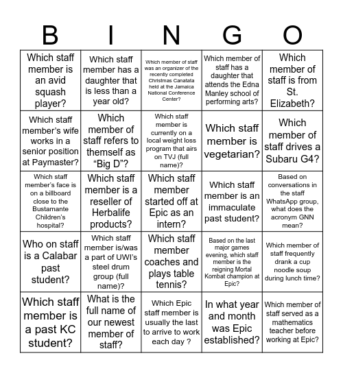 Epic Bingo Card