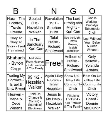 Musical Bingo (Gospel Edition) Bingo Card