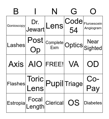 Ophthalmology Bingo Card