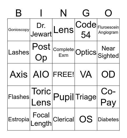 Ophthalmology Bingo Card