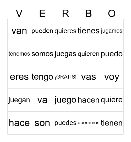 LOS VERBOS IRREGULARES Bingo Card