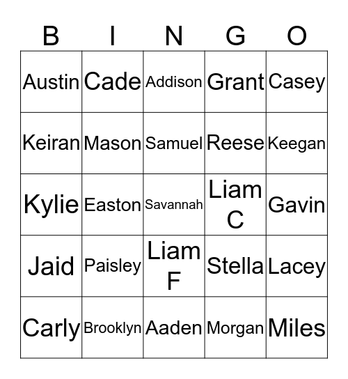 Class Bingo Card