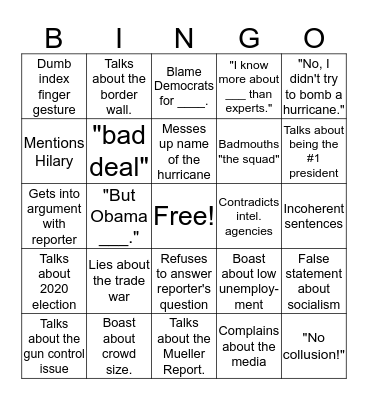 Trump's Hurricane Dorian Speech Bingo Card