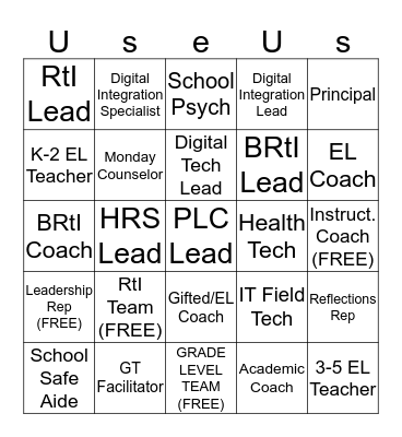 Support & Resources Bingo Card