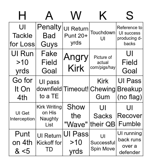 Hawks 2019 Bingo Card