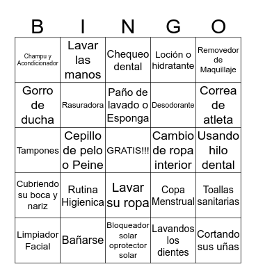 Bingo de Higiene Bingo Card