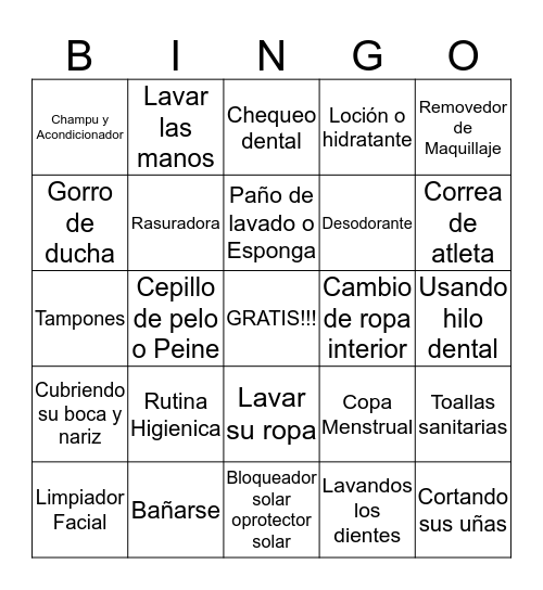 Bingo de Higiene Bingo Card
