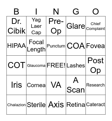 Ophthalmology Bingo Card