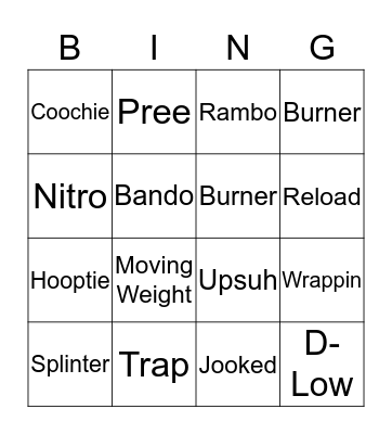 Street Slang Bingo Card