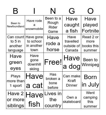 Get to Know You Bingo Card