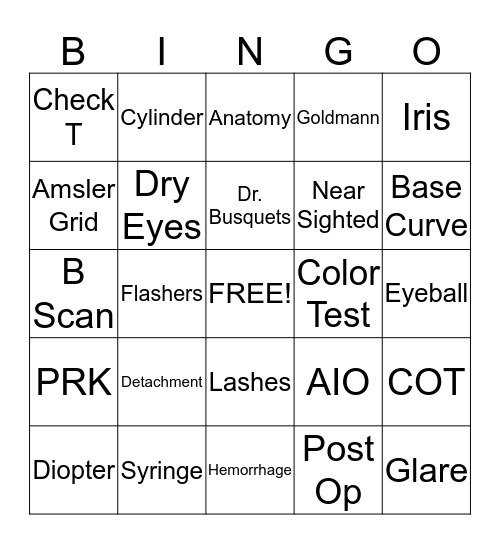 Ophthalmology Bingo Card