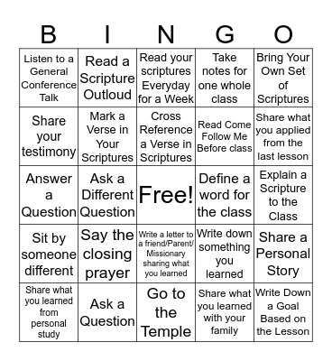 Sunday School Blackout Bingo Card