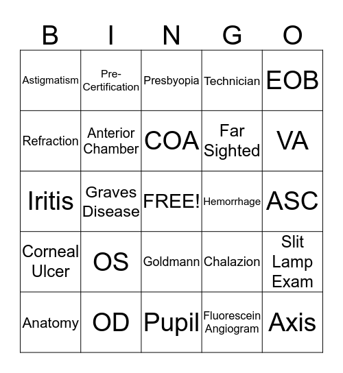 Ophthalmology Bingo Card