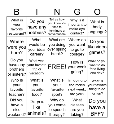 Conversation Bingo  Bingo Card