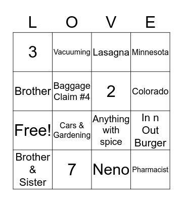 Maddie & Nick Bingo Card
