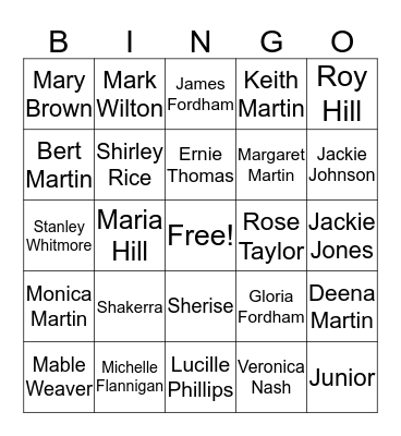 Martin Family Bingo! Bingo Card
