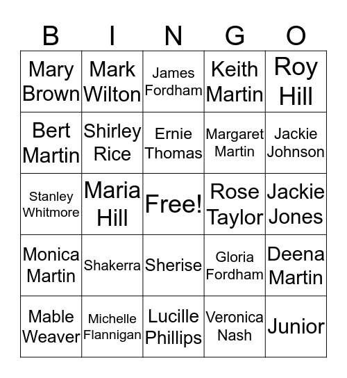 Martin Family Bingo! Bingo Card