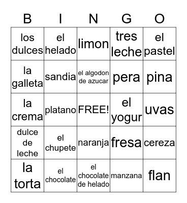 El Postre Bingo Card