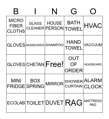 HOUSEKEEPING BINGO Card