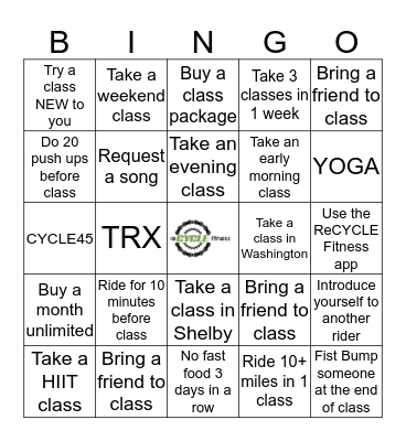 Back to School Bingo Sheet ReCYCLE Fitness Bingo Card