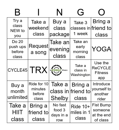 Back to School Bingo Sheet ReCYCLE Fitness Bingo Card