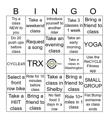 Back to School Bingo Sheet ReCYCLE Fitness Bingo Card
