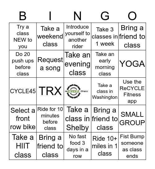 Back to School Bingo Sheet ReCYCLE Fitness Bingo Card