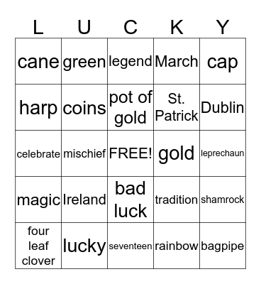 St. Patrick's Day Bingo Card