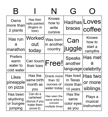 Find Someone Who Bingo Card