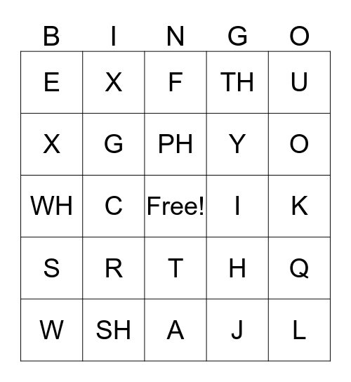 Alphabet/Phonics Bingo Card