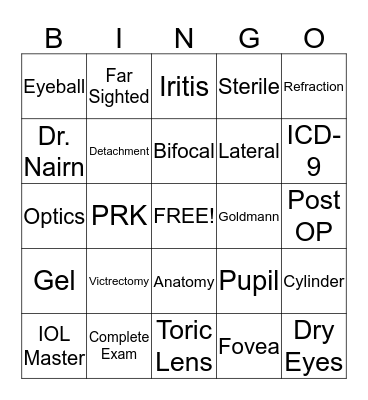 Ophthalmology Bingo Card