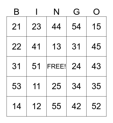 Place Value Bingo Card