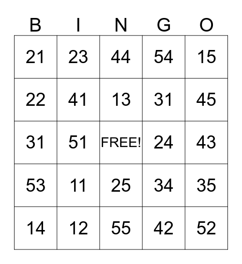 Place Value Bingo Card