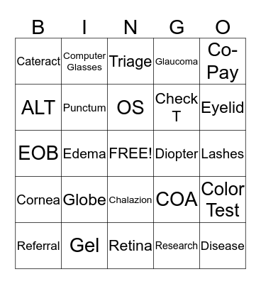 Ophthalmology Bingo Card