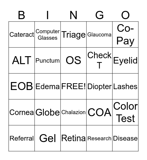 Ophthalmology Bingo Card