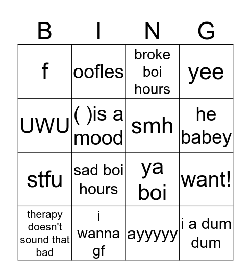 Aliza bingo Card