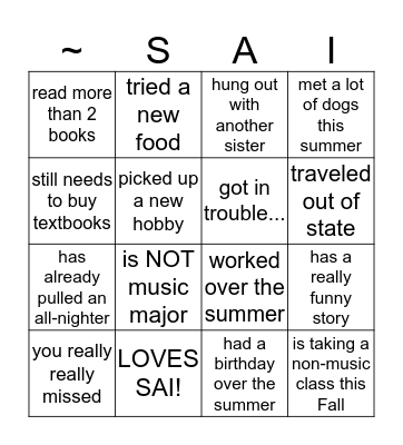 Find a Sister who... Bingo Card